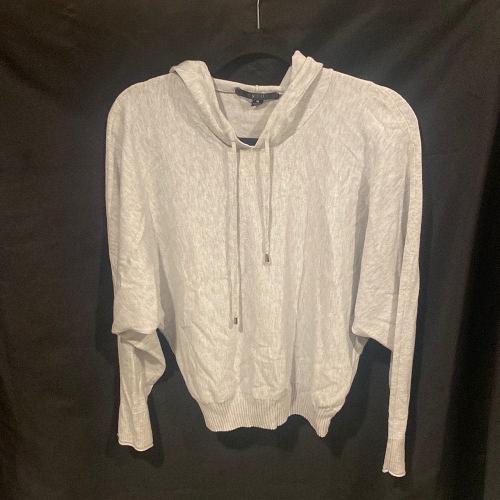 Cyrus, medium soft gray hooded pullover sweater